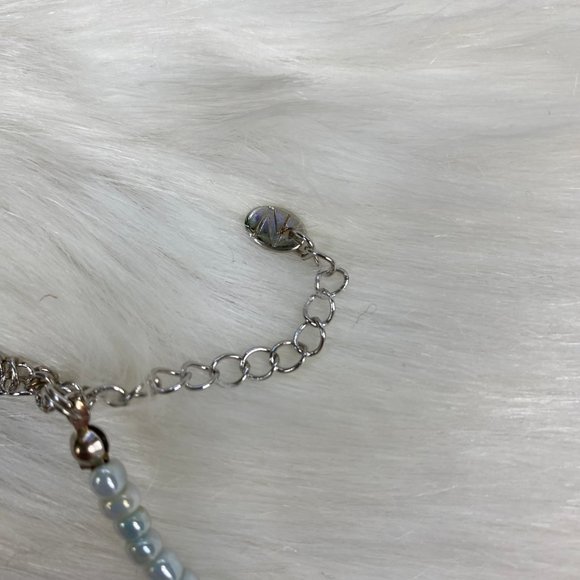 N Necklace Blue, Greens & Faux Pearl Beaded Necklace 19" - Picture 7 of 8